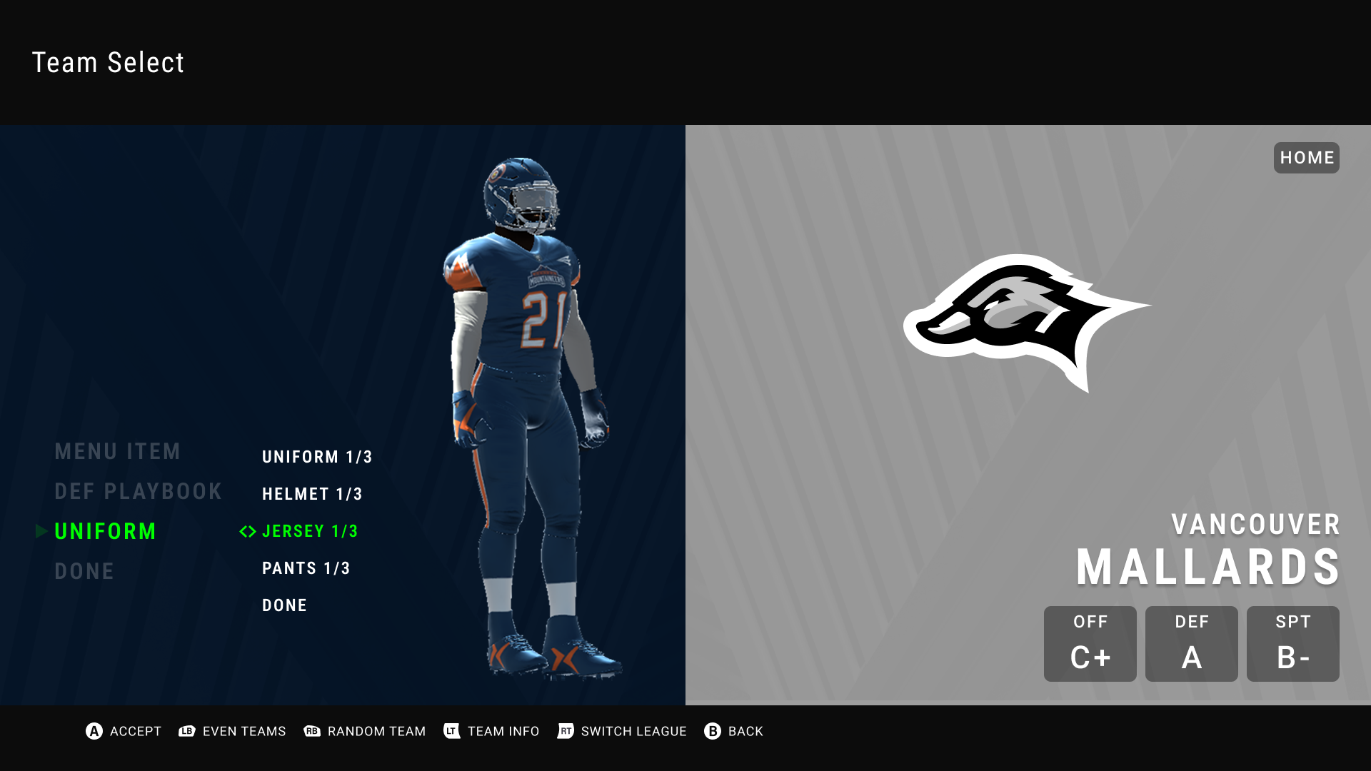 team select – sub menu – uniforms (scroll example)